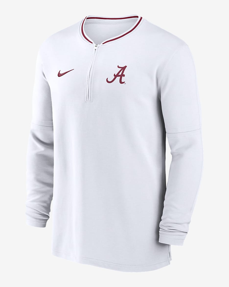 Alabama Crimson Tide Sideline Coach Men s Nike Dri FIT College 1 2 Zip Long Sleeve Top